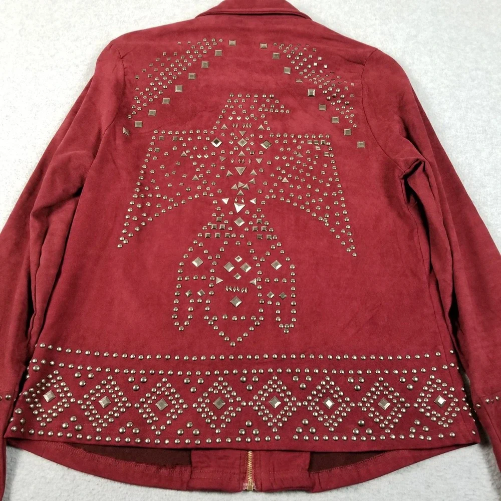 Rockin' C Jacket Women's Large L Red Studded Faux Suede Western Thunderbird Bell